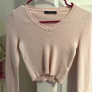 Brandy Melville Light Pink Ribbed Long Sleeve Top